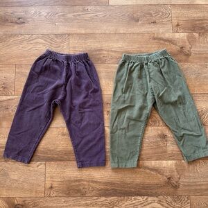 Unisex Corduroy Pull On Purple & Green Stretchy Pants - Size9 fit a 3 year old